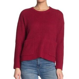 Melloday Women's sweater Long Sleeve Two Pockets Pullover In Deep Red Size M